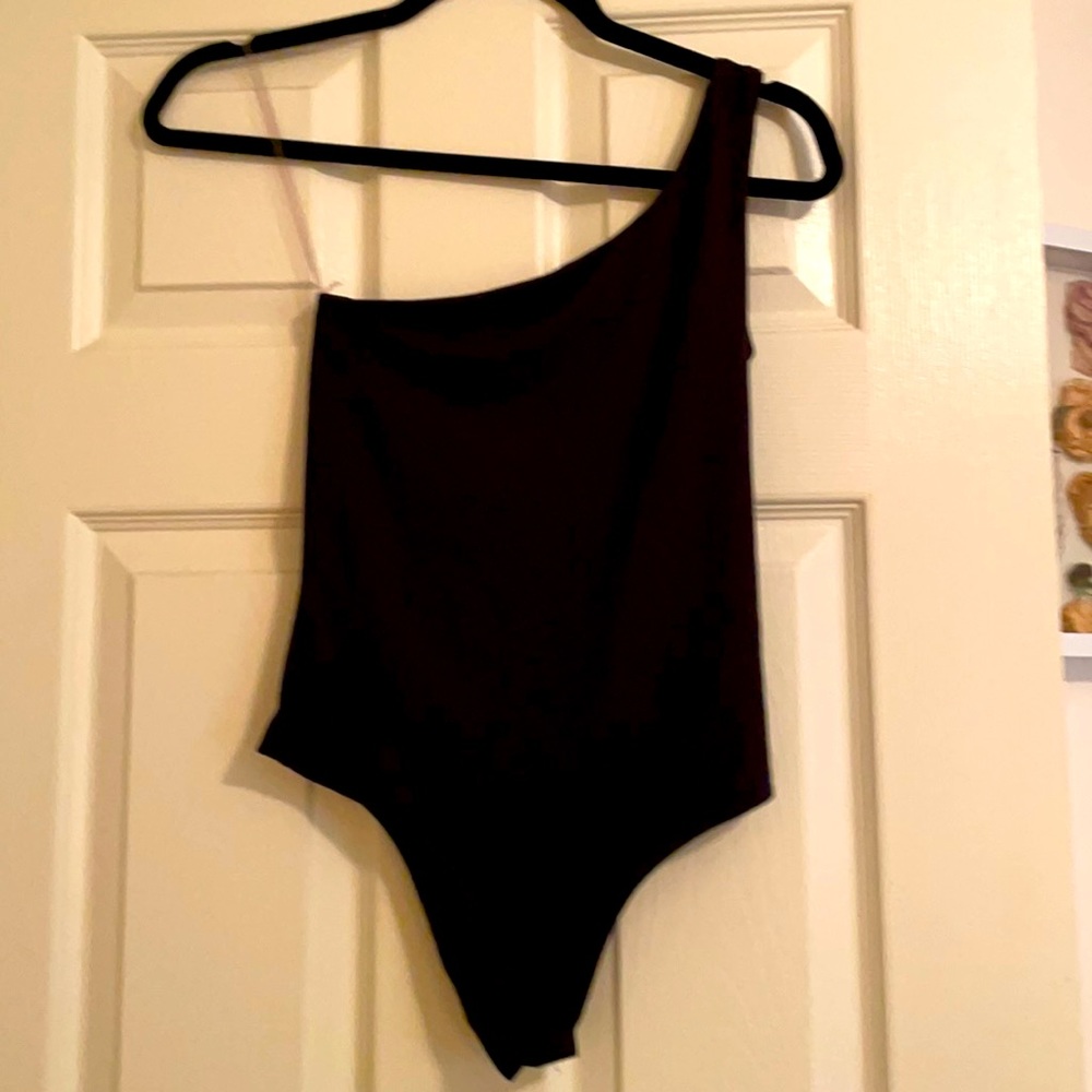One shoulder black bodysuit